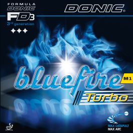 Donic Bluefire M1 Turbo - Illustratives Bild von Produkt mit Verpackung