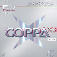 Donic Coppa X3 Silver - Produkt und Verpackung gemeinsam abgebildet