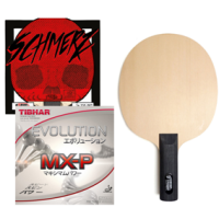 S & T Defensive Evolution Plus - zwei Beläge neben dem Holz aufgestellt