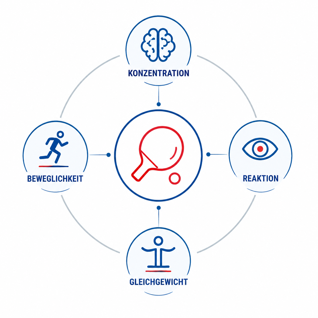Diagramm zu Konzentration, Reaktion, Gleichgewicht und Beweglichkeit im Tischtennis